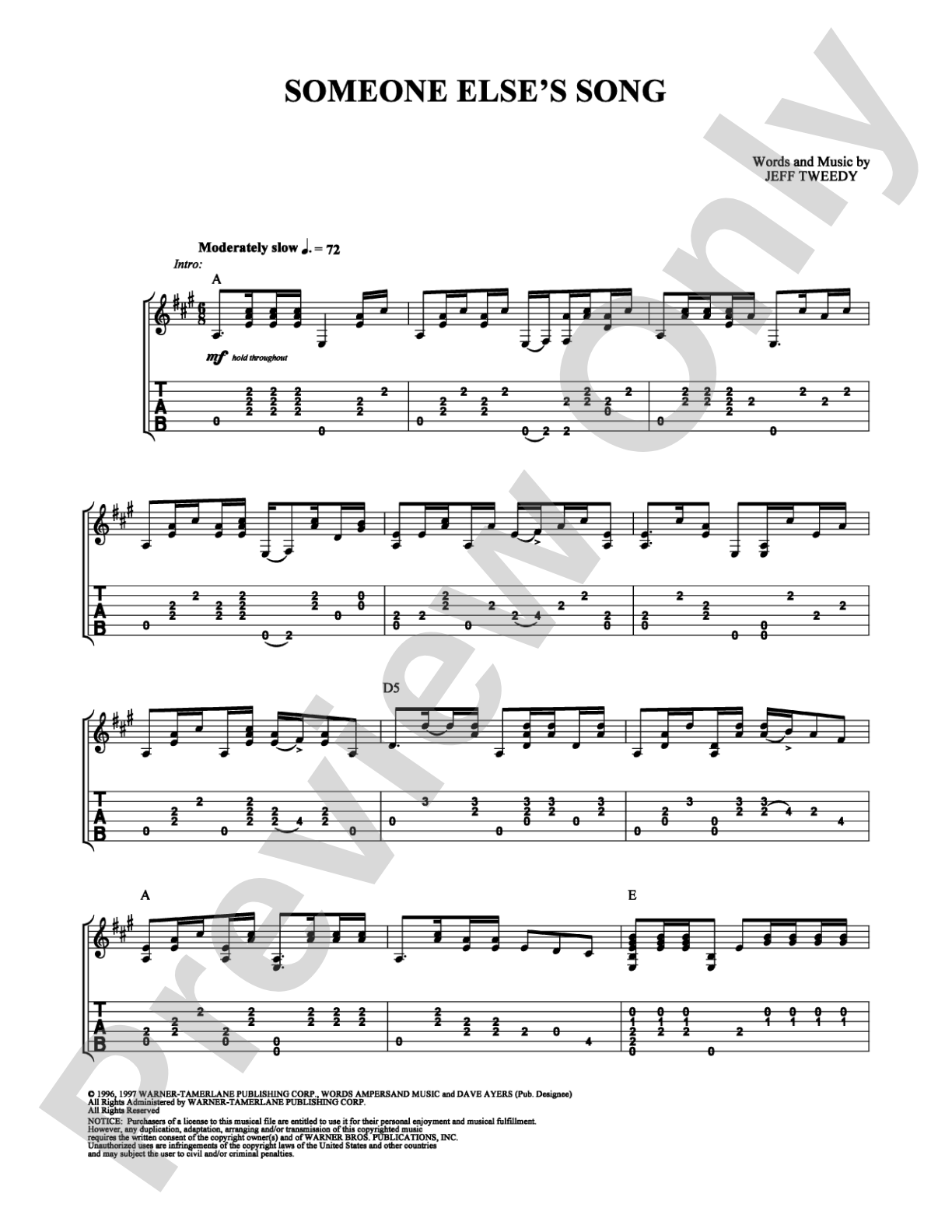 Someone Else's Song: Guitar TAB Digital Sheet Music