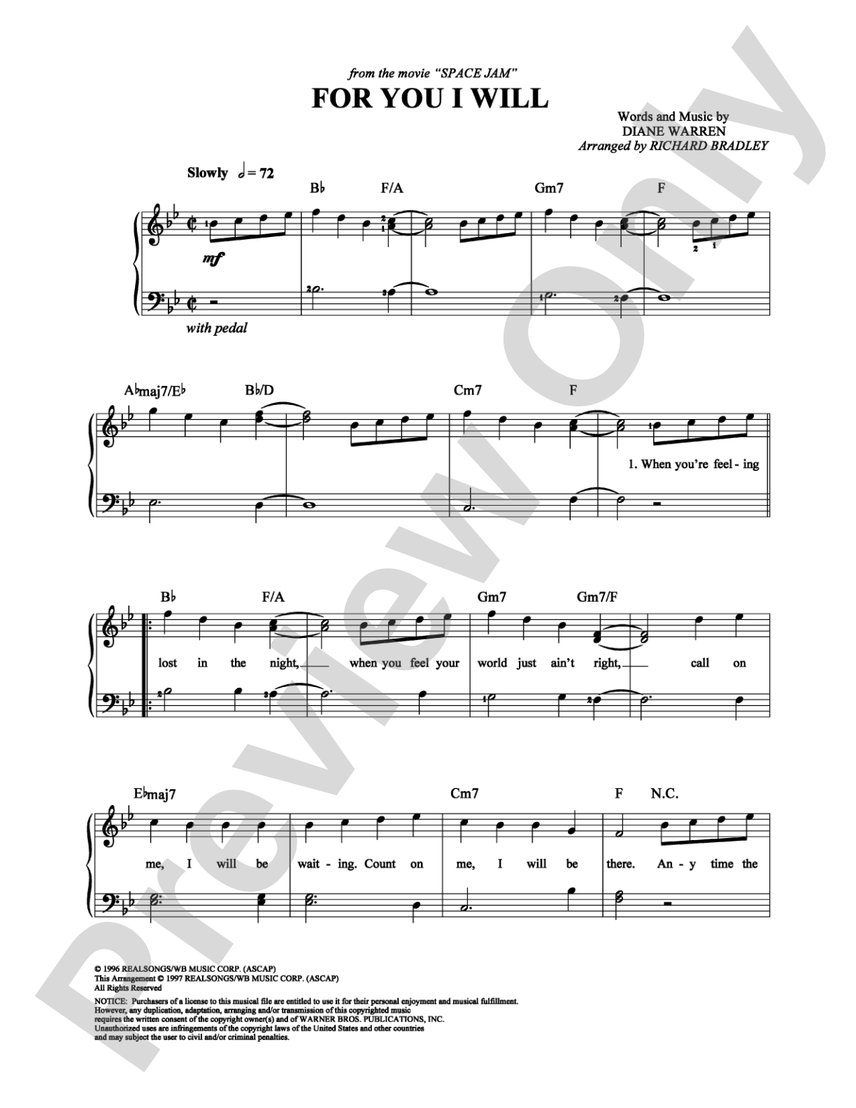 For You I Will: Easy Piano Digital Sheet Music