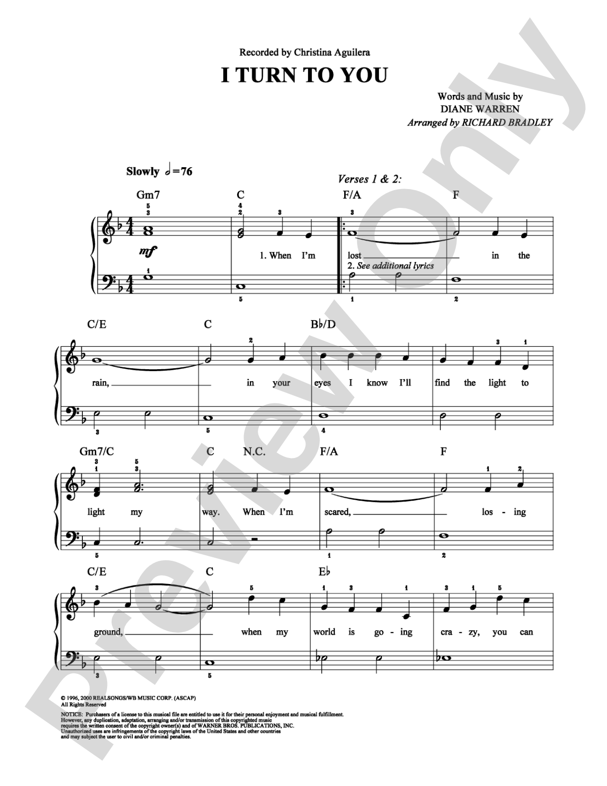 I Turn To You: Easy Piano Digital Sheet Music