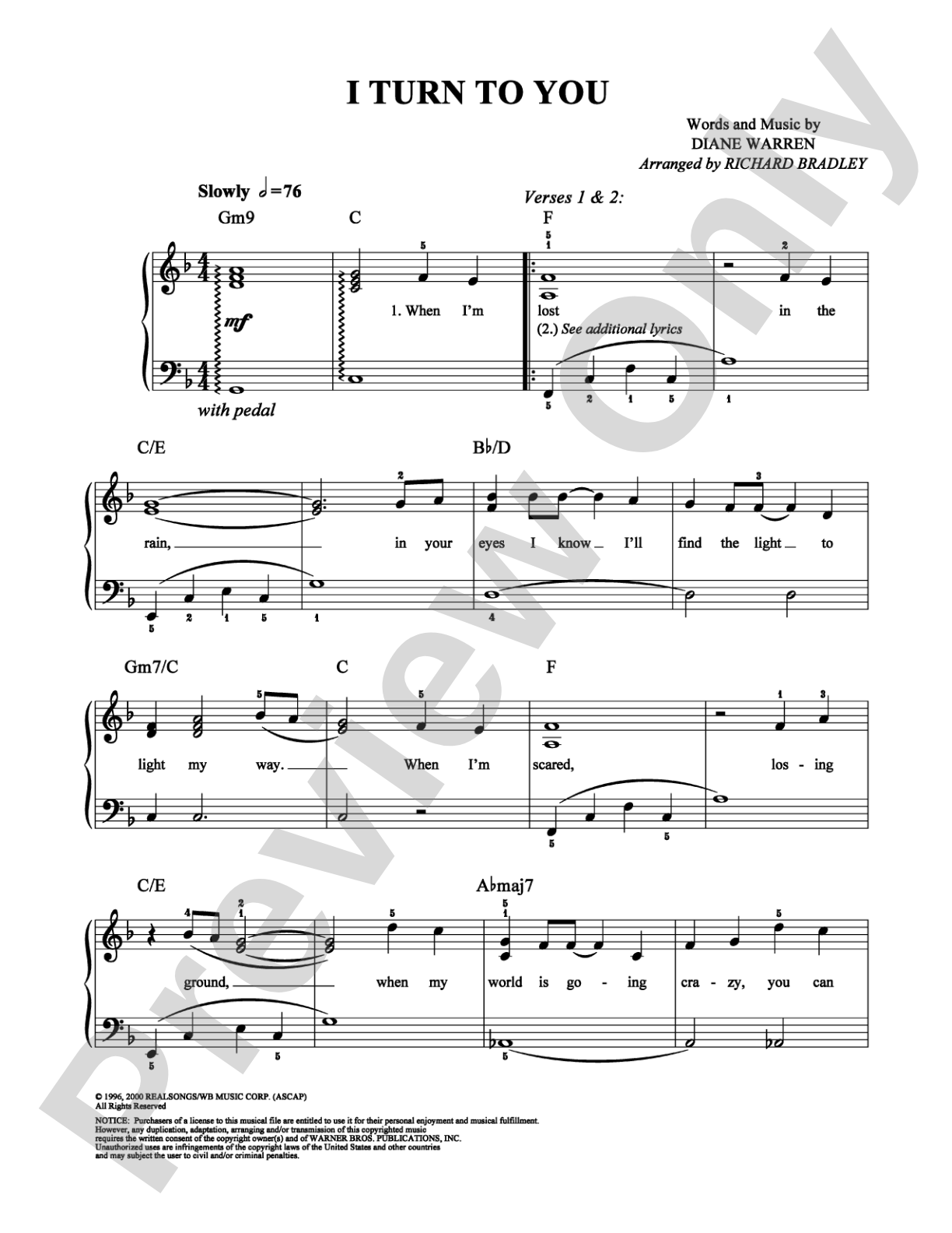 I Turn To You: Easy Piano Digital Sheet Music