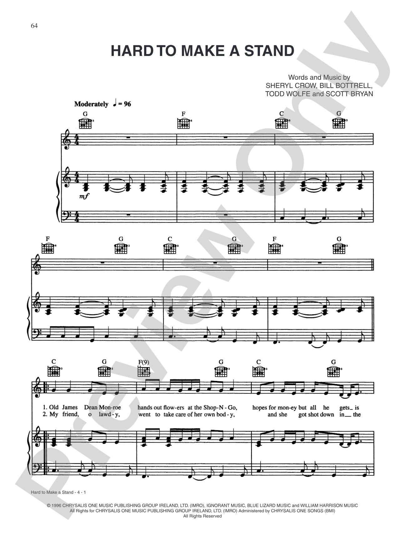 Hard to Make a Stand: Piano/Vocal/Chords Digital Sheet Music