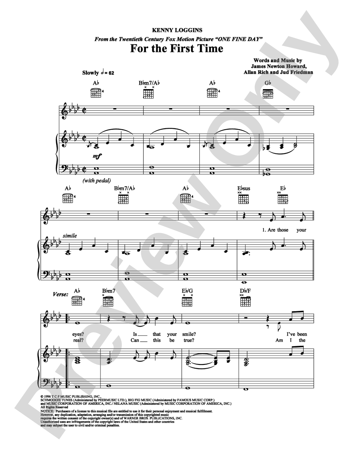 For the First Time: Piano/Vocal/Chords Digital Sheet Music