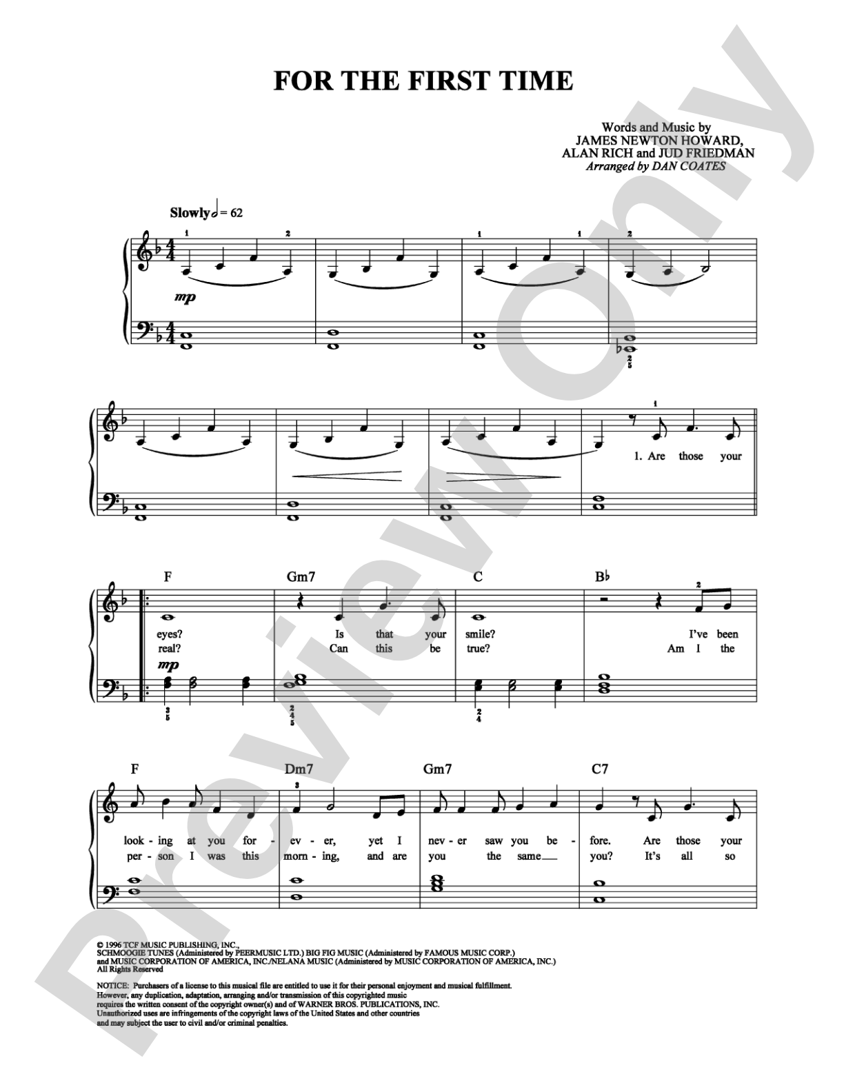 For The First Time: Easy Piano Digital Sheet Music