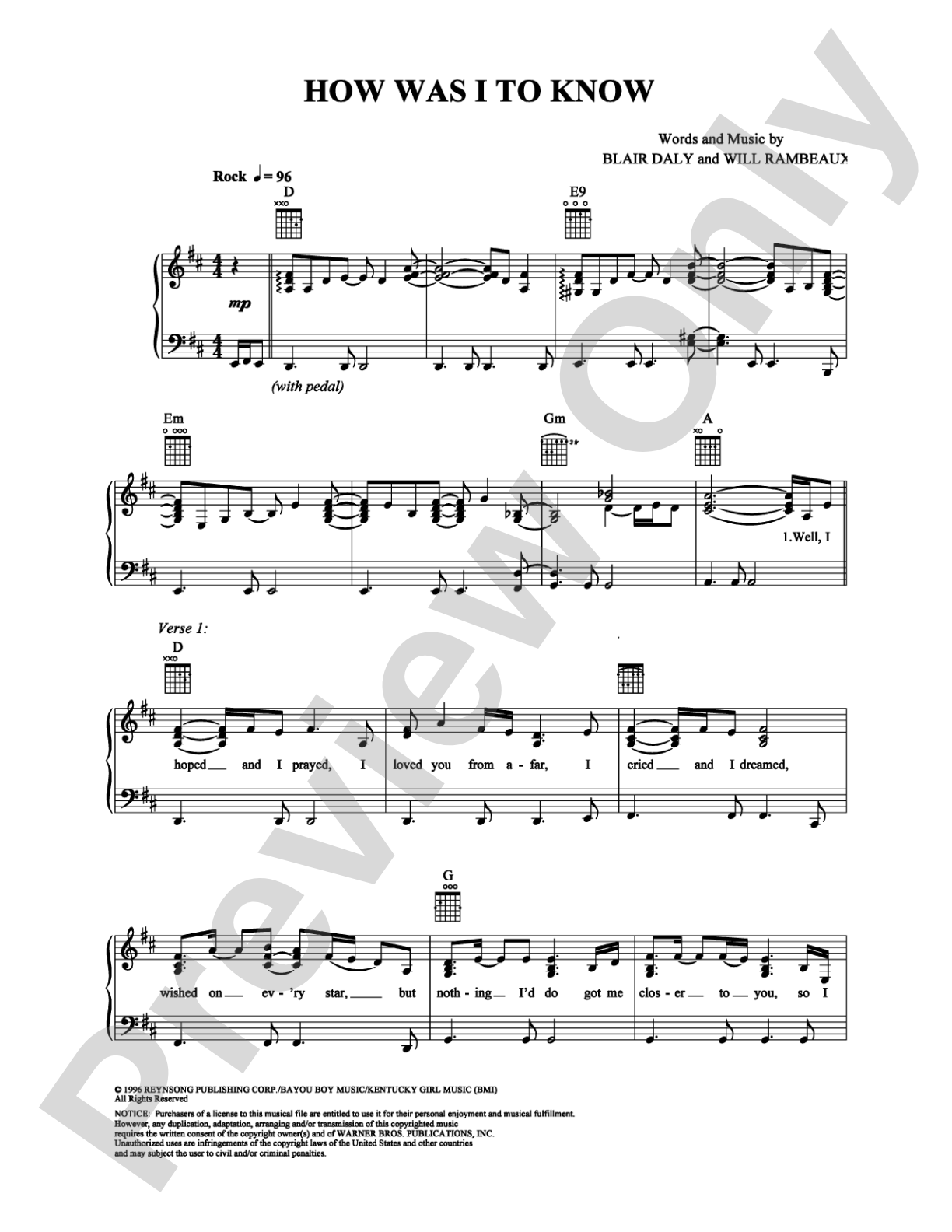 How Was I to Know: Piano/Vocal/Chords Digital Sheet Music