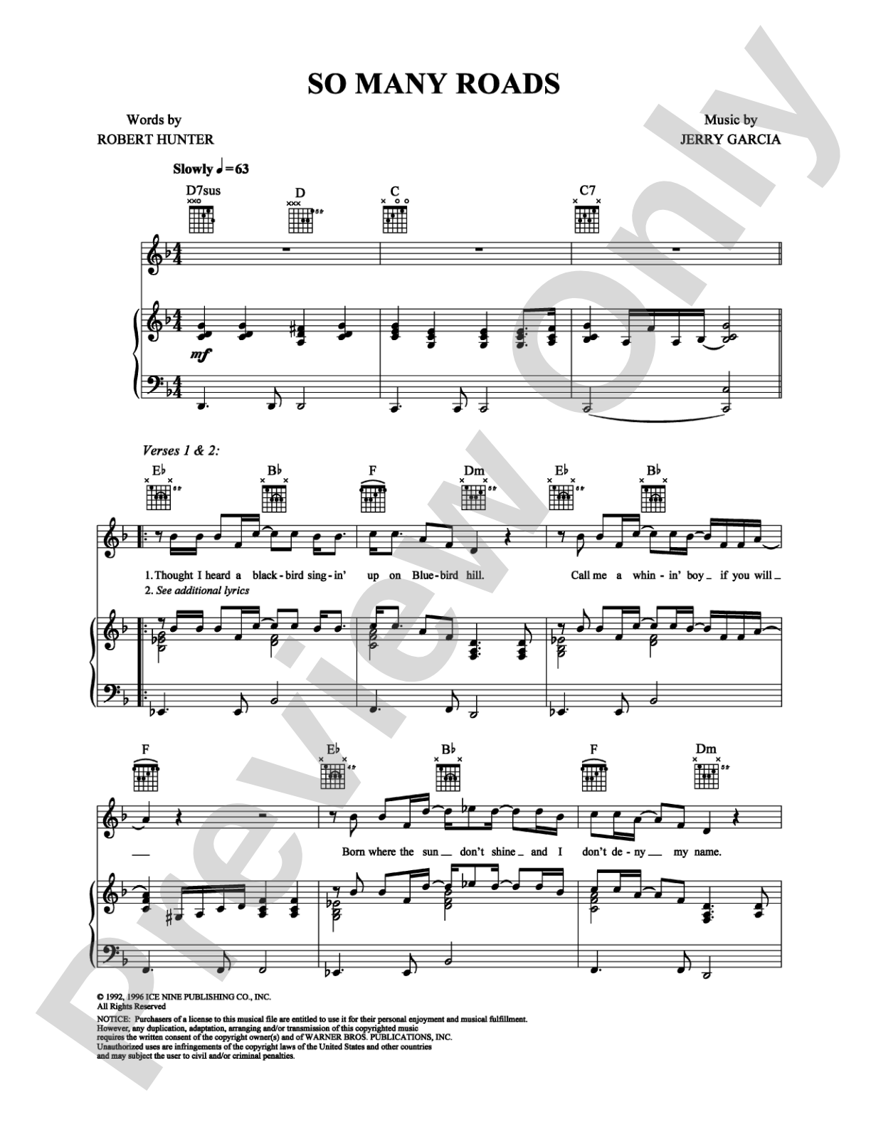 So Many Roads: Piano/Vocal/Chords Digital Sheet Music