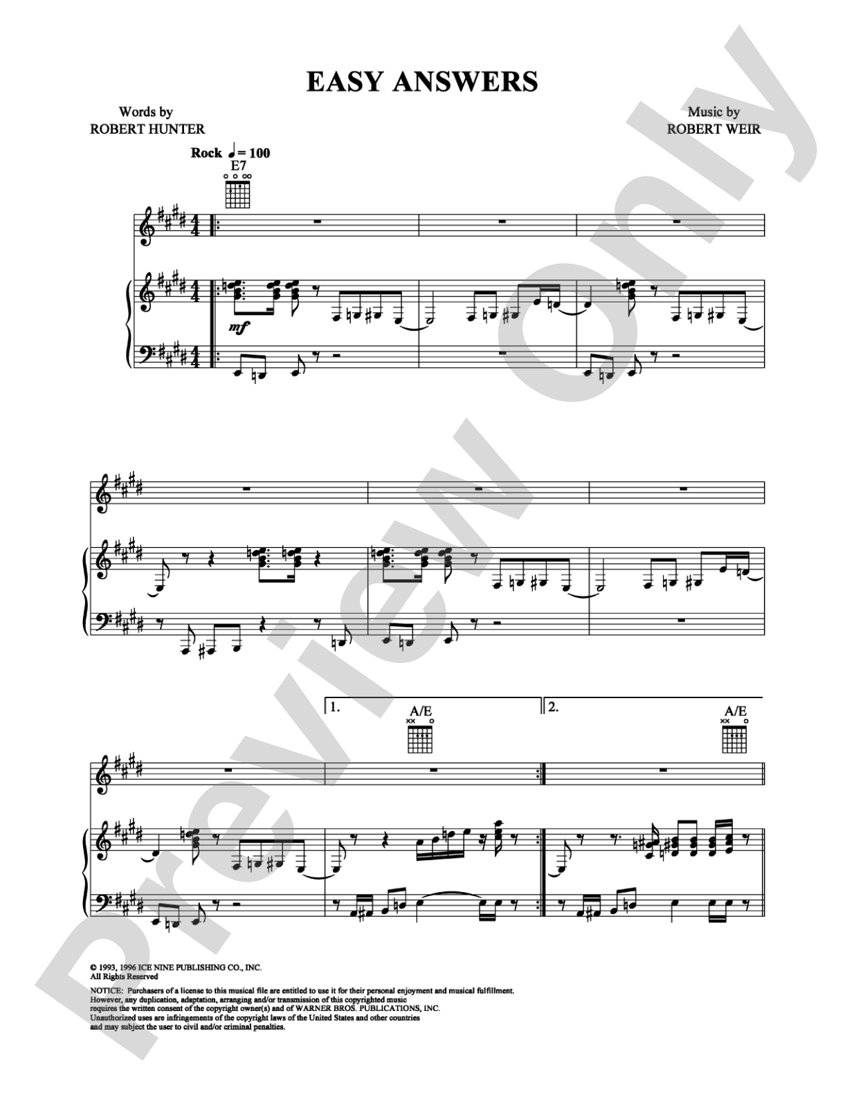 Easy Answers: Piano/Vocal/Chords Digital Sheet Music