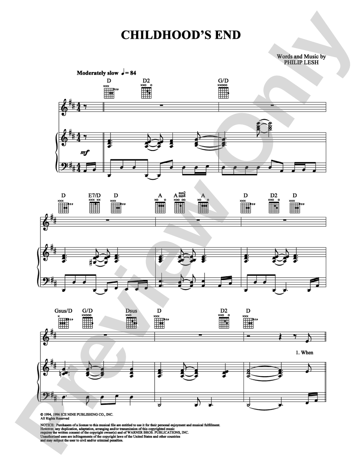 Childhood's End: Piano/Vocal/Chords Digital Sheet Music