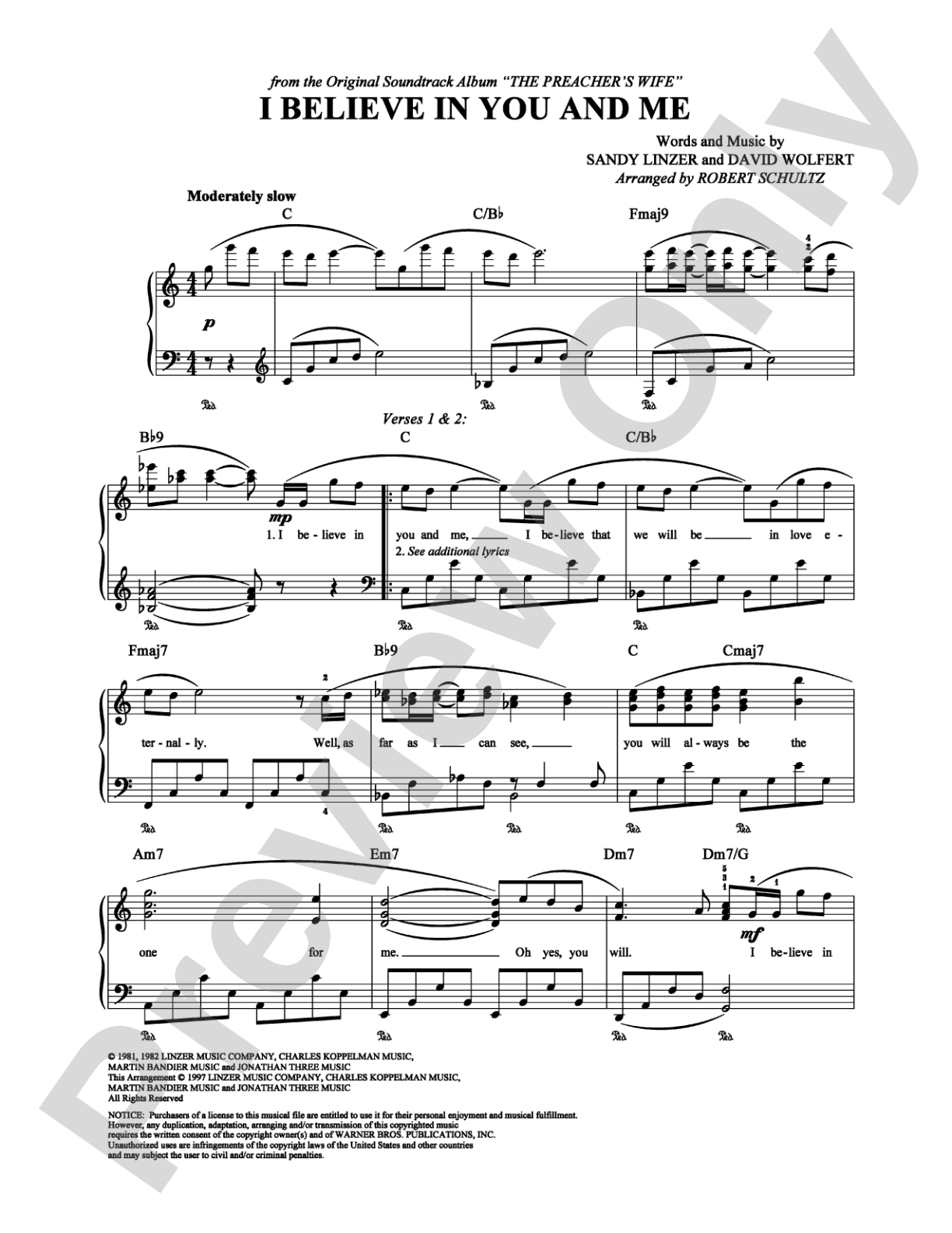 I Believe in You and Me: Piano/Vocal/Chords Digital Sheet Music