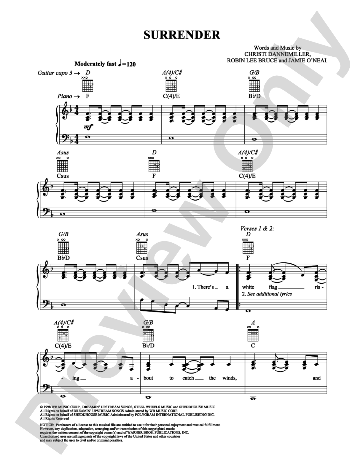 Surrender: Piano/Vocal/Chords Digital Sheet Music