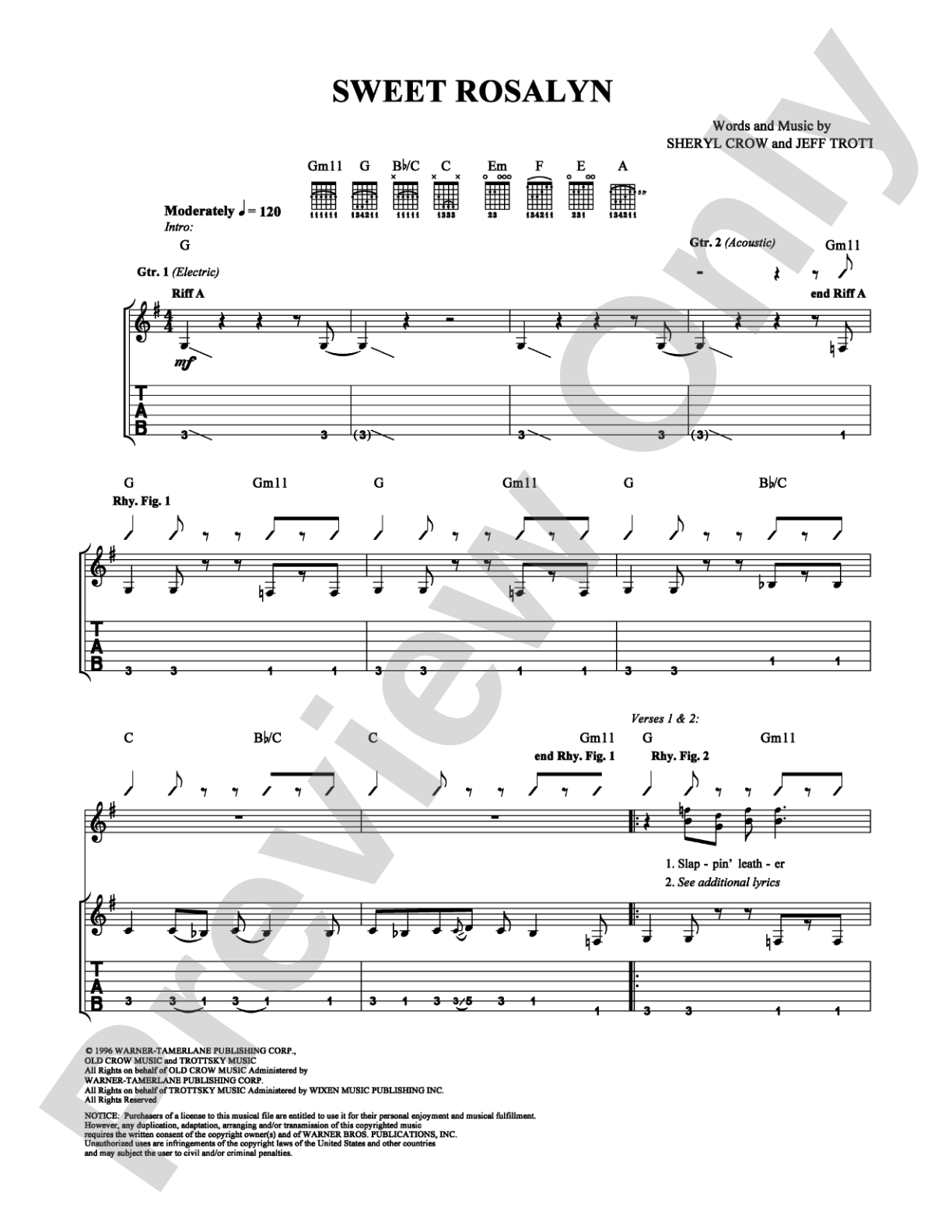 Sweet Rosalyn: Guitar TAB Digital Sheet Music