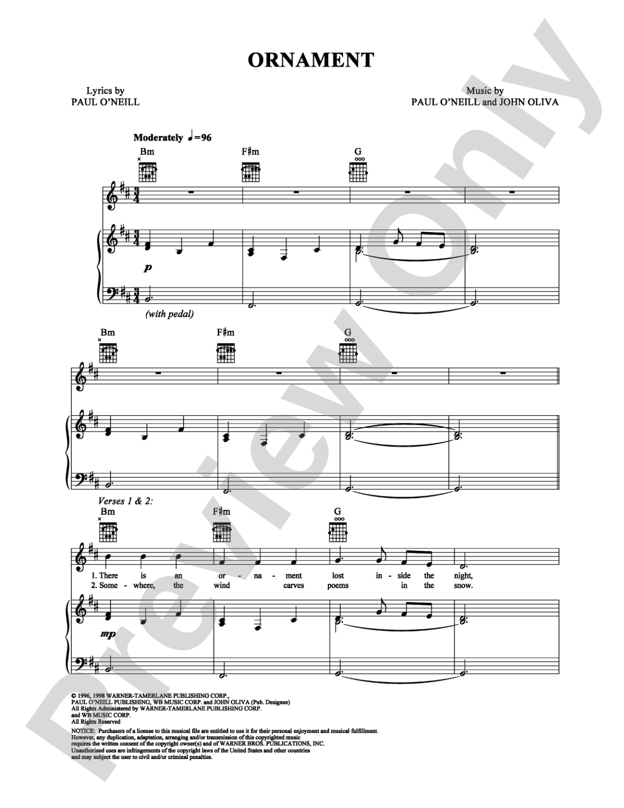 Ornament: Piano/Vocal/Chords Digital Sheet Music
