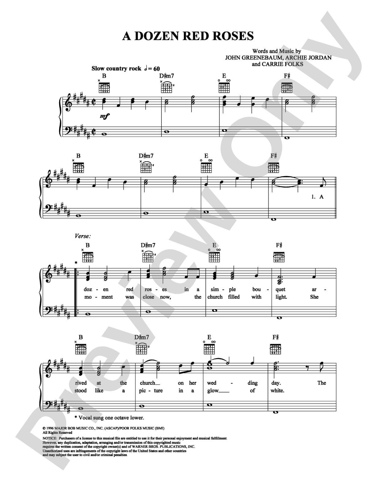 A Dozen Red Roses: Piano/Vocal/Chords Digital Sheet Music