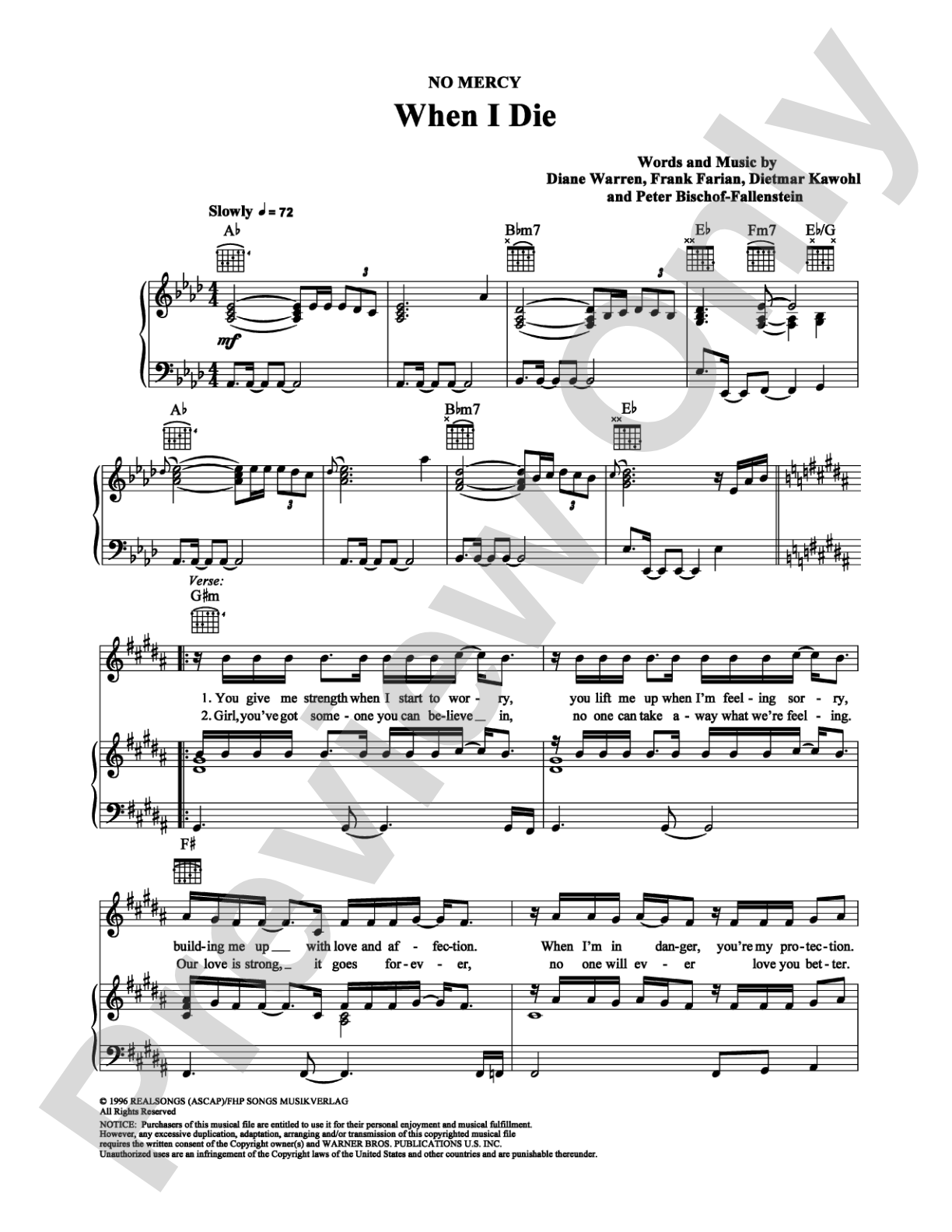 When I Die: Piano/Vocal/Chords Digital Sheet Music