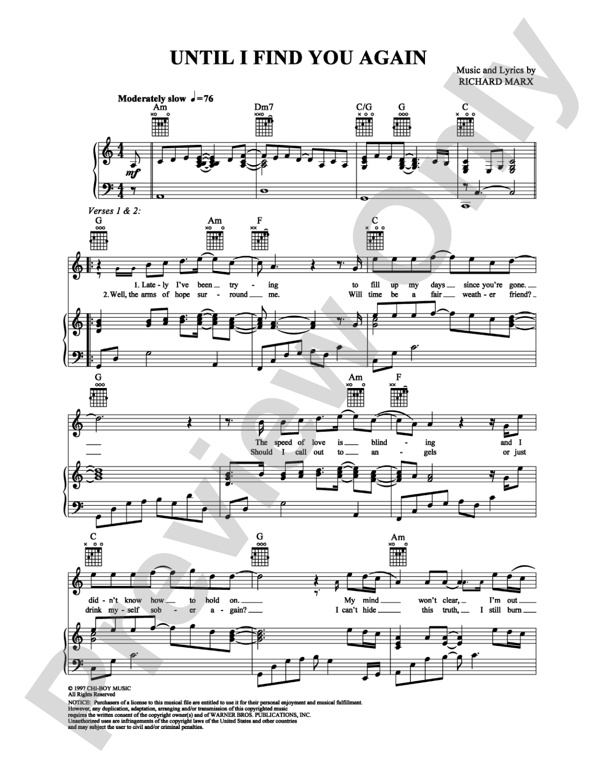 Until I Find You Again: Piano/Vocal/Chords Digital Sheet Music