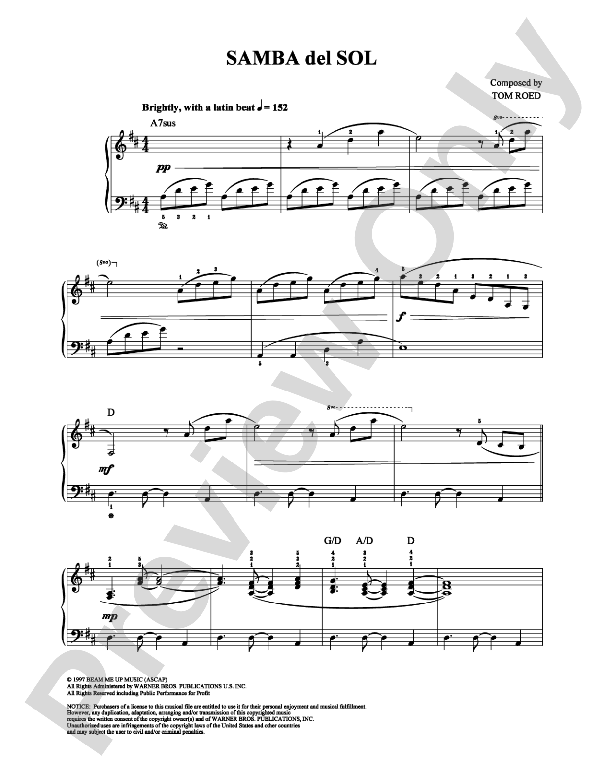 Samba del Sol: Piano Digital Sheet Music