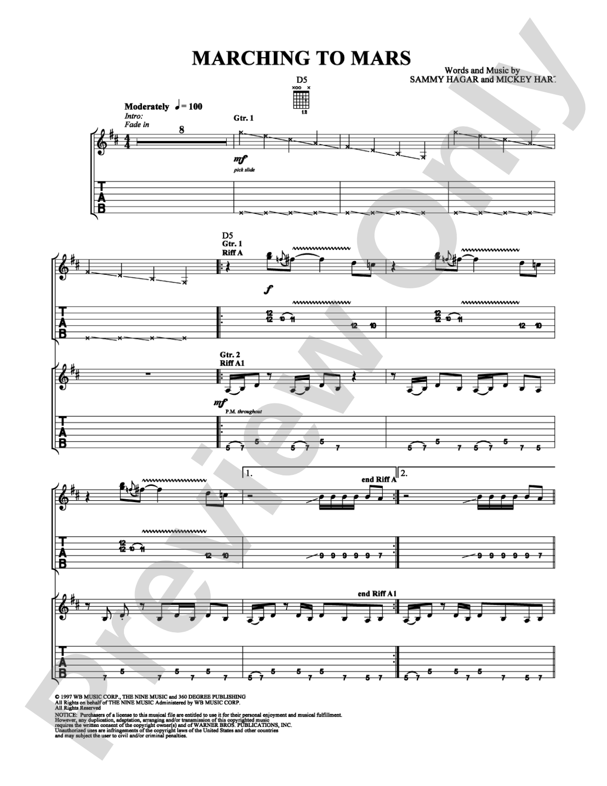 Marching to Mars: Guitar TAB Digital Sheet Music