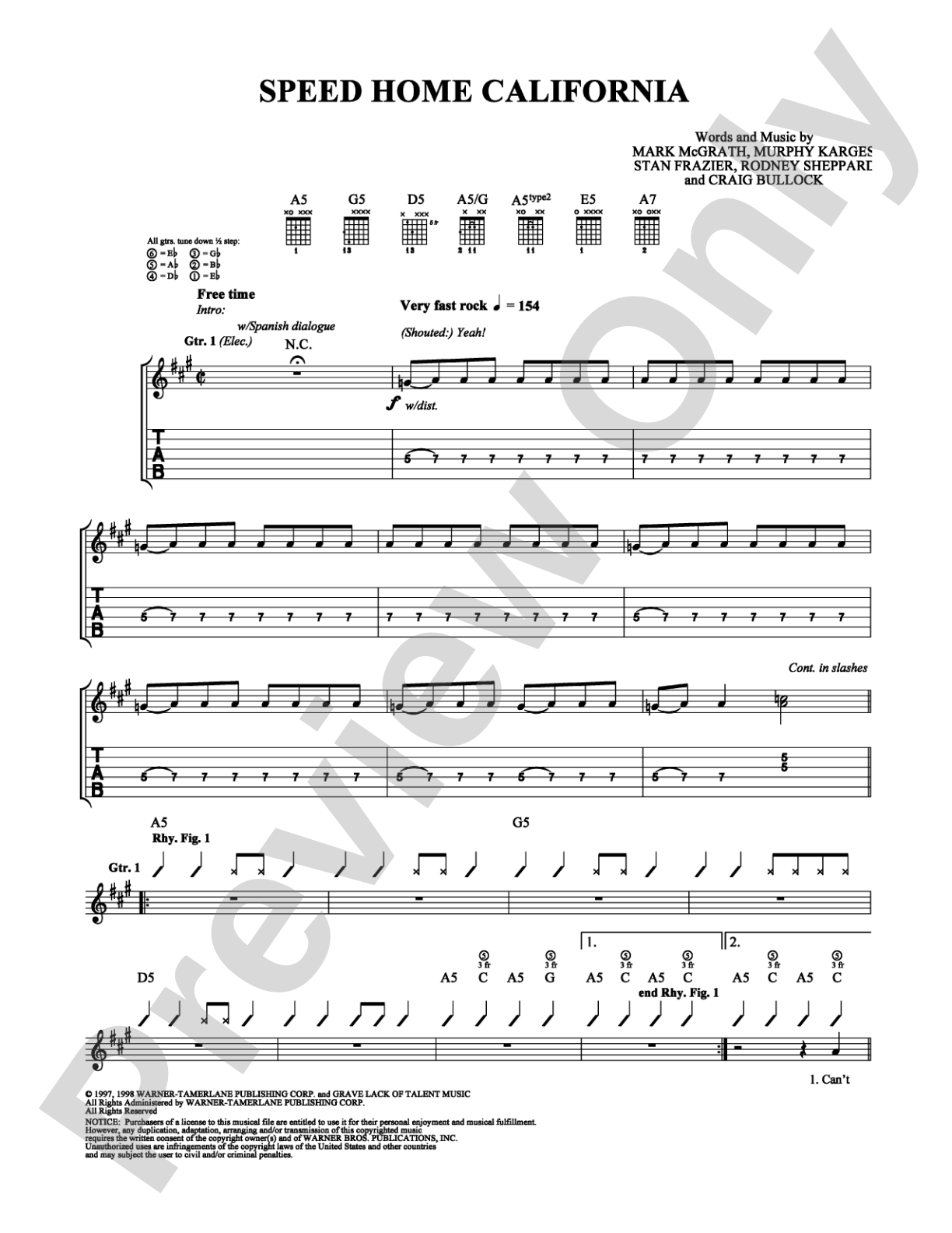Speed Home California: Guitar TAB Digital Sheet Music