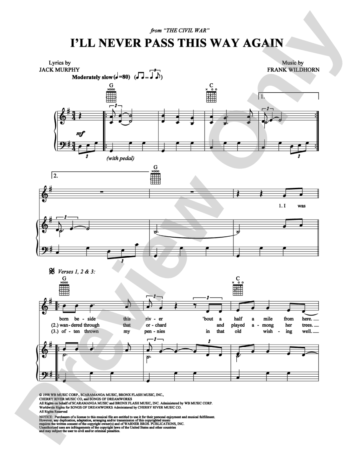 I'll Never Pass This Way Again: Piano/Vocal/Chords Digital Sheet Music