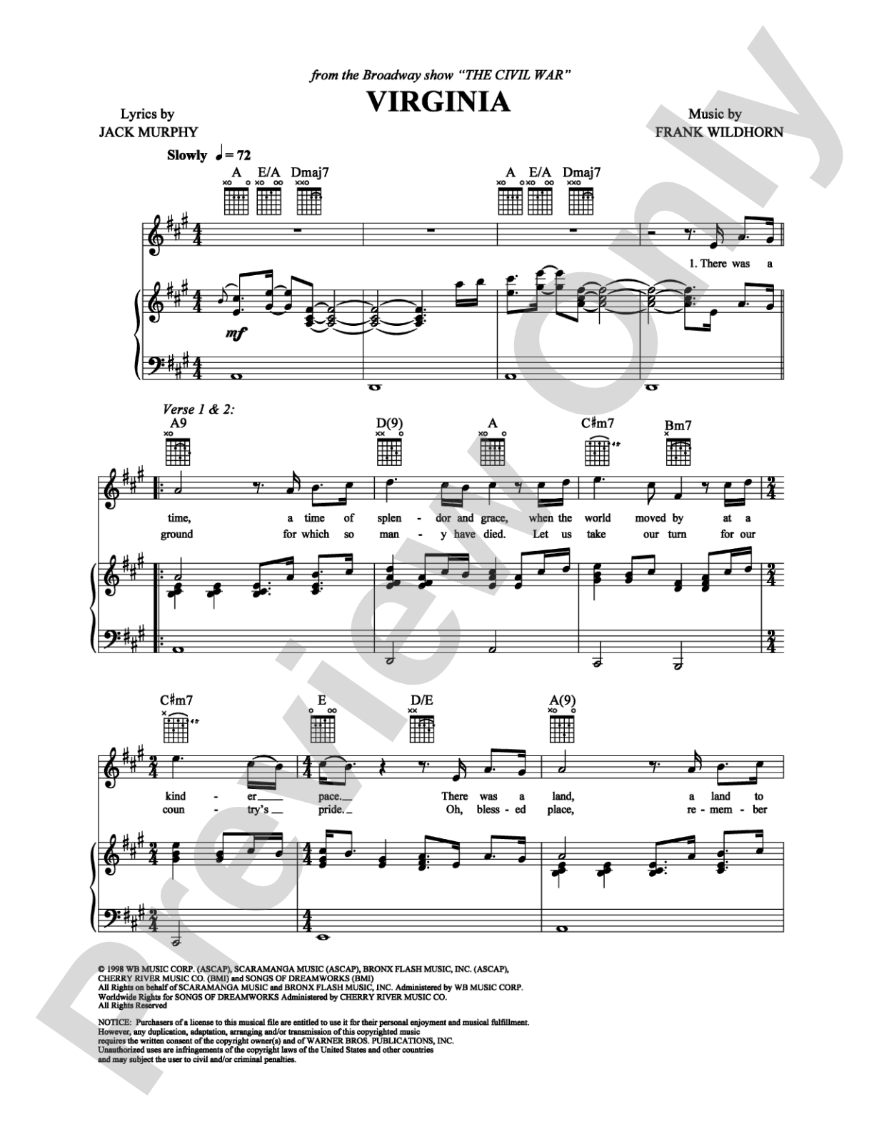 Virginia: Piano/Vocal/Chords Digital Sheet Music