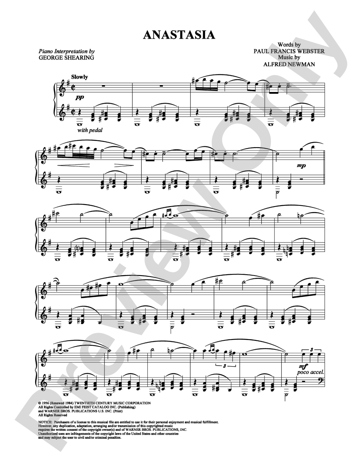 Anastasia: Piano Digital Sheet Music
