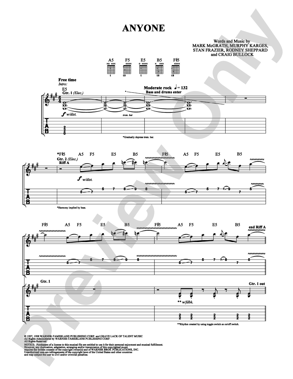 Anyone: Guitar TAB Digital Sheet Music