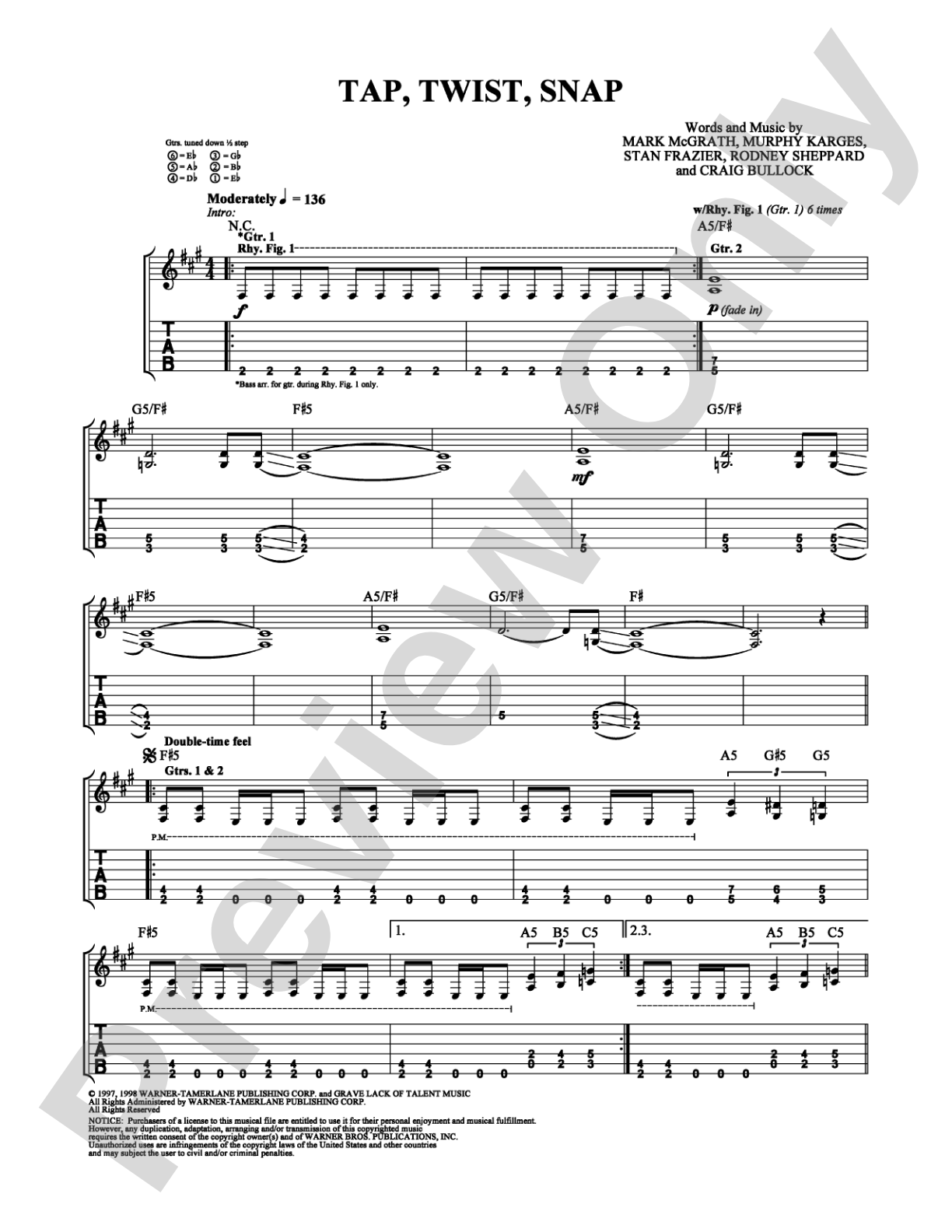 Tap, Twist, Snap: Guitar TAB Digital Sheet Music