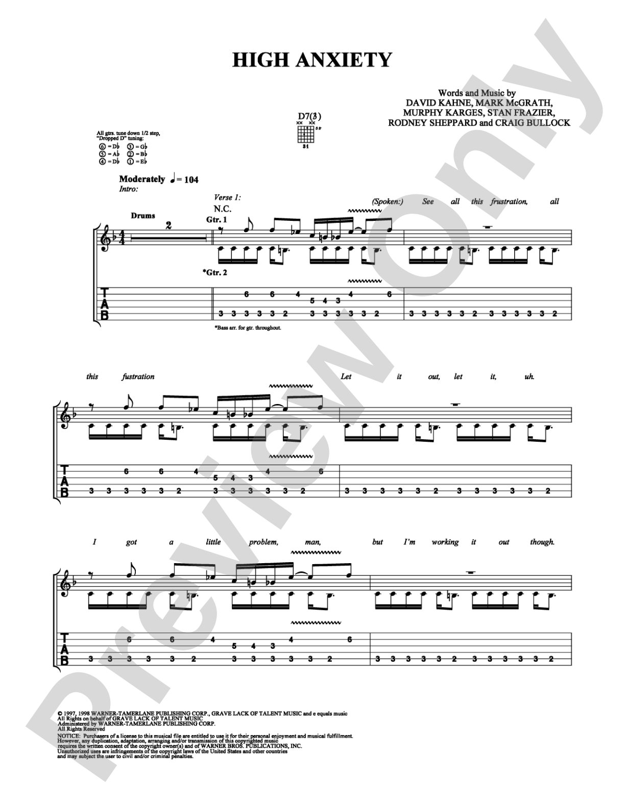 High Anxiety: Guitar TAB Digital Sheet Music