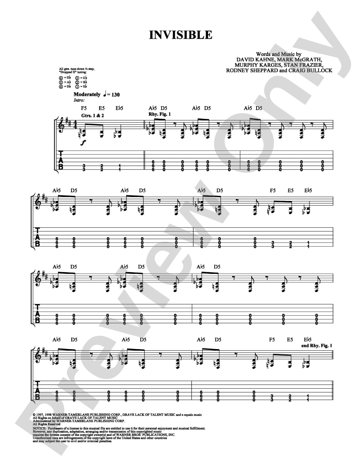 Invisible: Guitar TAB Digital Sheet Music