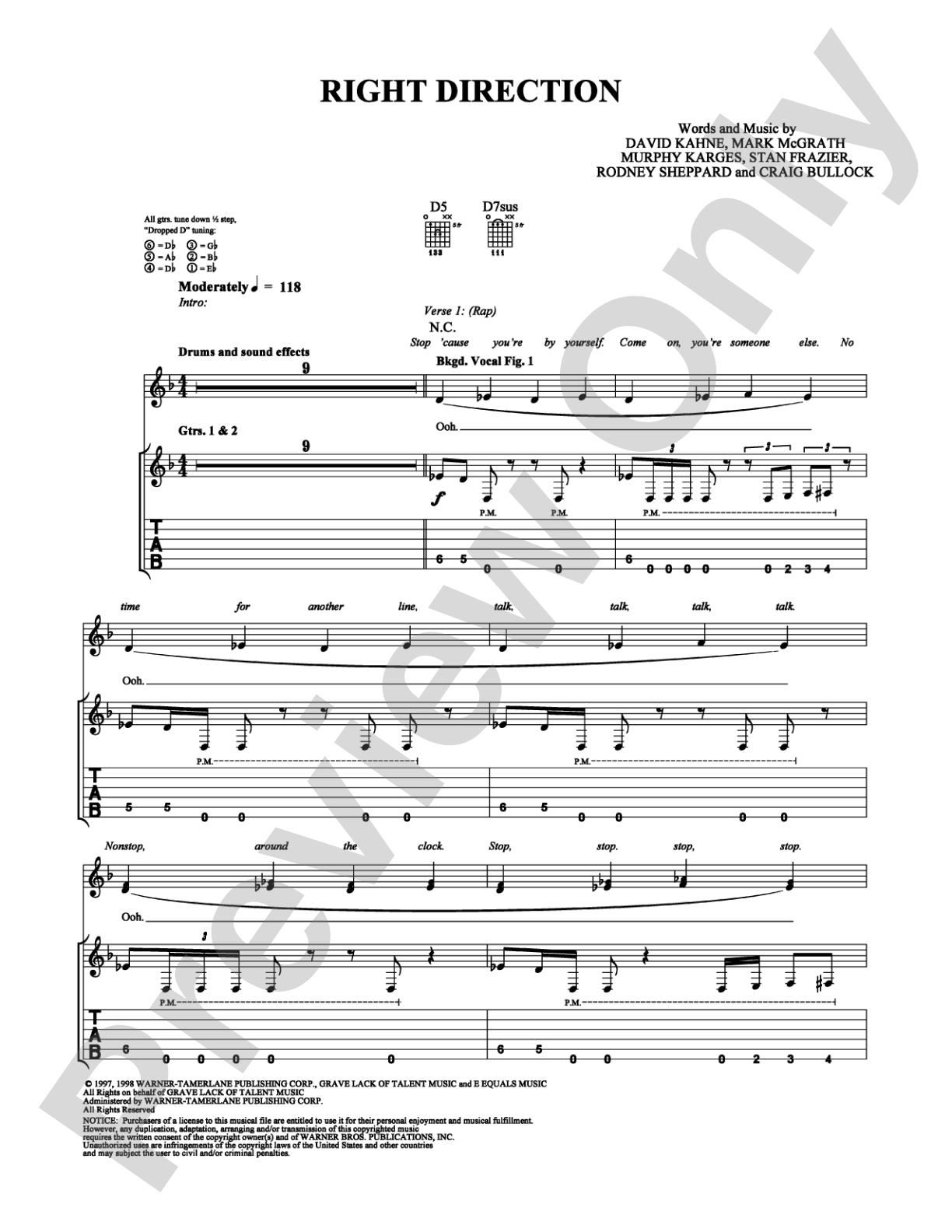 Right Direction: Guitar TAB Digital Sheet Music