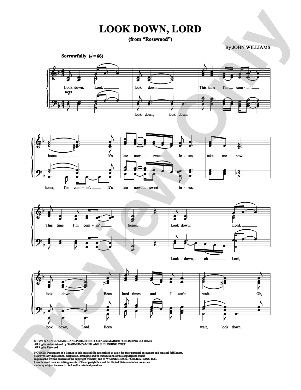 Look Down, Lord: Piano/Vocal/Chords Digital Sheet Music
