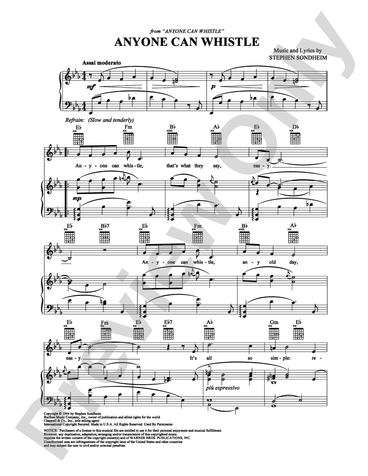 Anyone Can Whistle: Piano/Vocal/Chords Digital Sheet Music