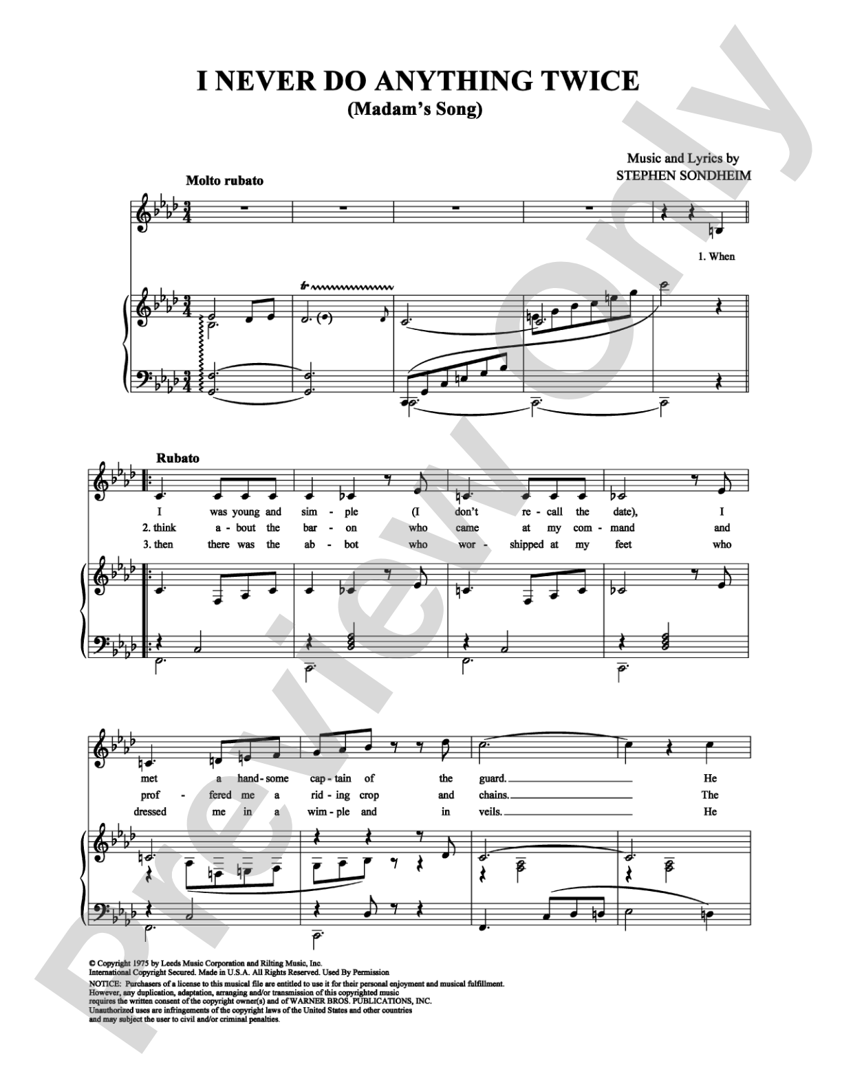 I Never Do Anything Twice (Madam's Song): Piano/Vocal/Chords Digital Sheet Music