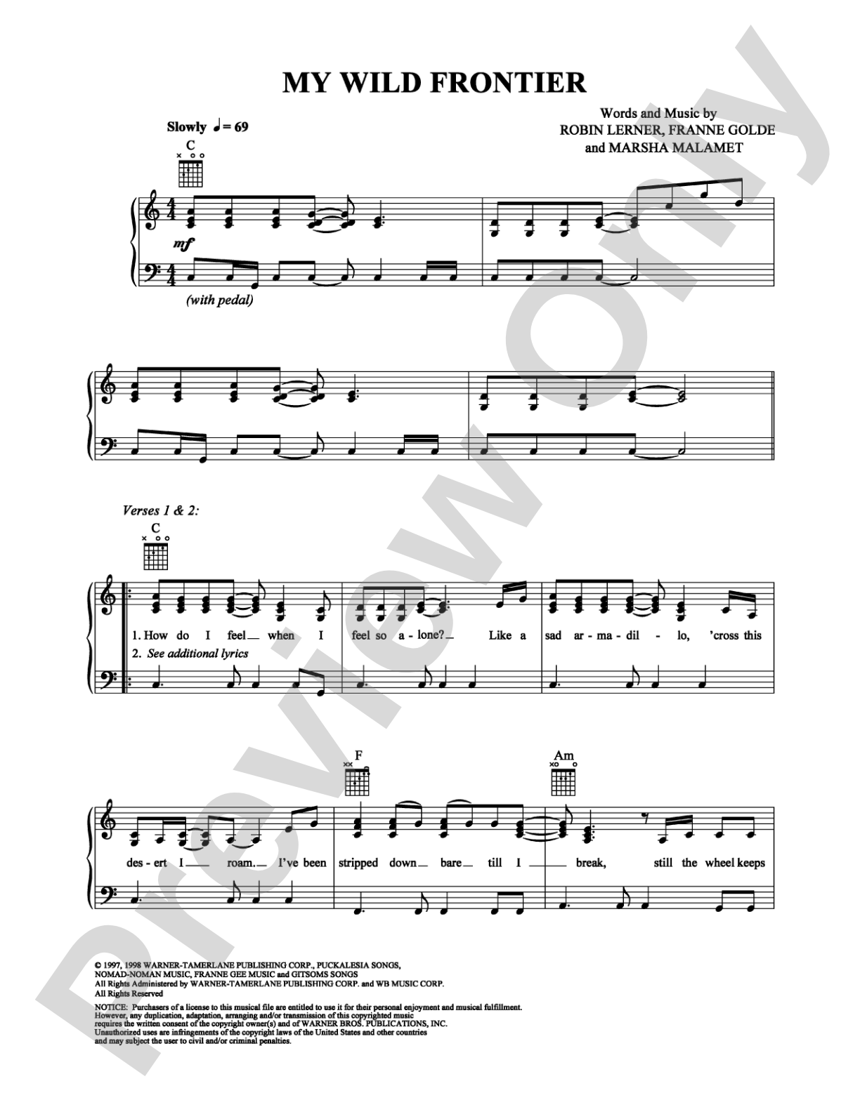 My Wild Frontier: Piano/Vocal/Chords Digital Sheet Music