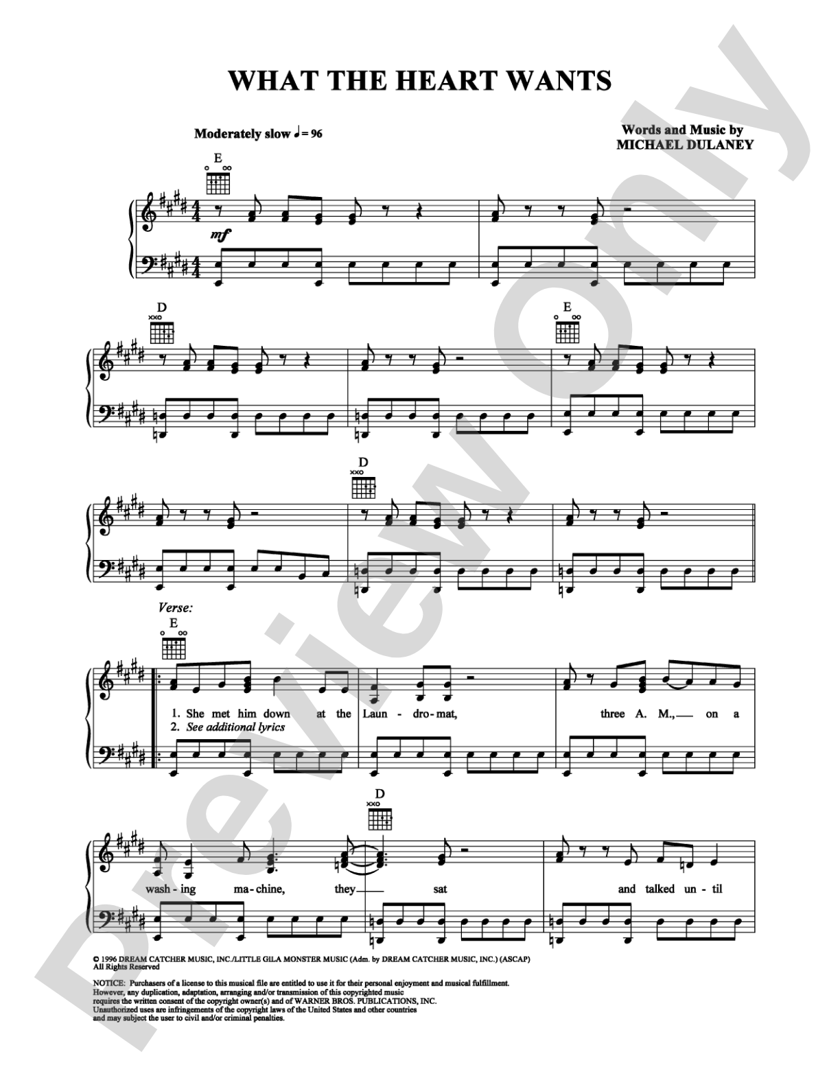 What the Heart Wants: Piano/Vocal/Chords Digital Sheet Music