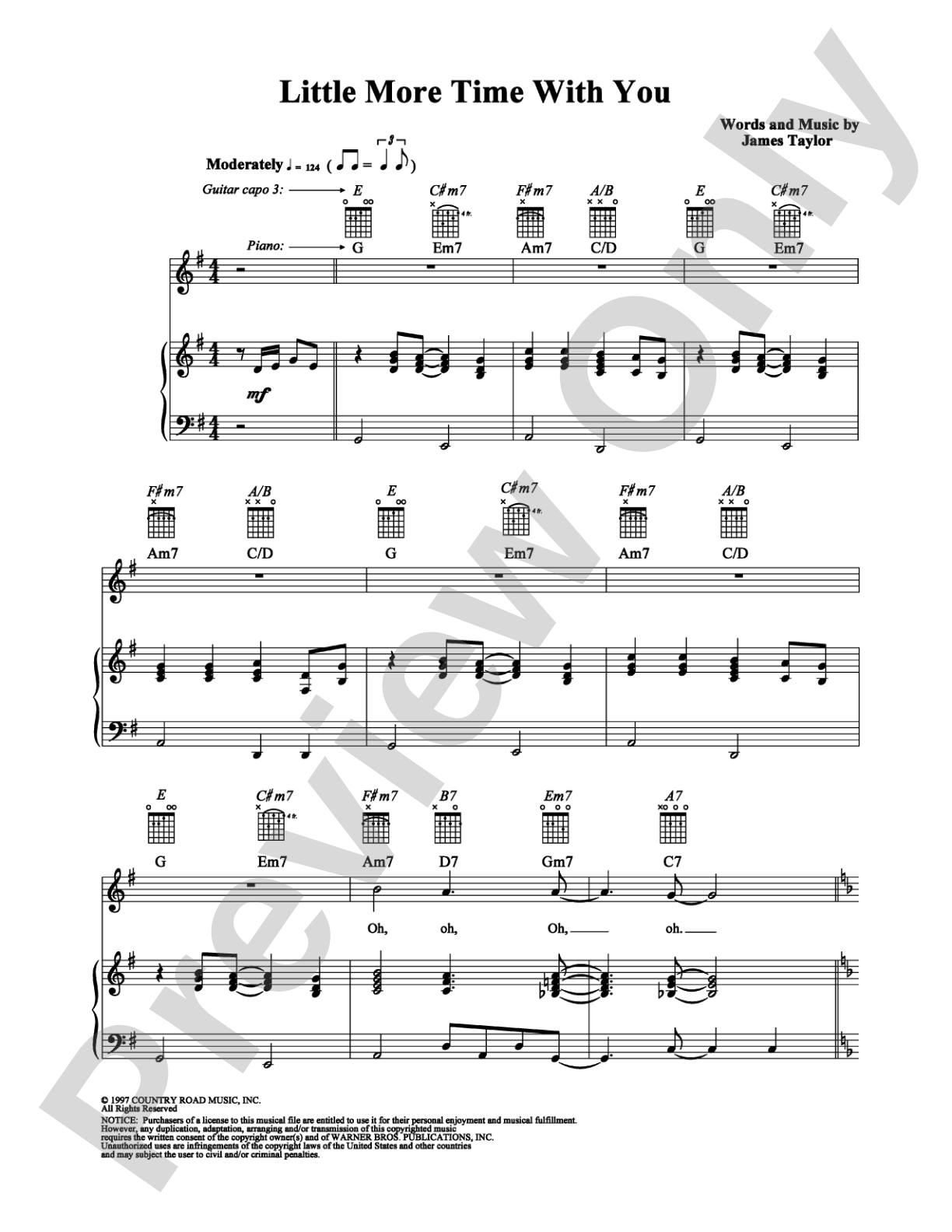 Little More Time With You: Piano/Vocal/Chords Digital Sheet Music
