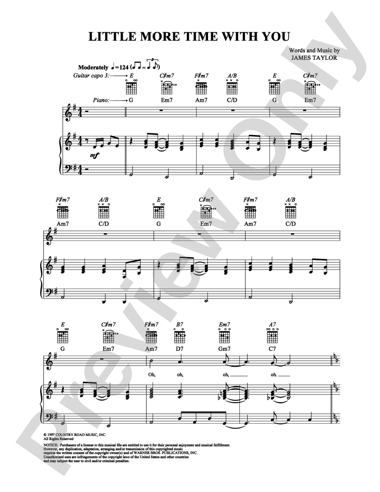 Little More Time With You: Piano/Vocal/Chords Digital Sheet Music