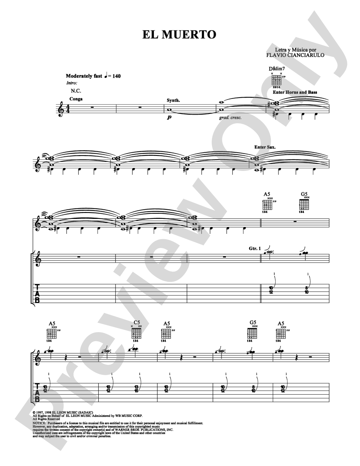 El Muerto: Guitar TAB Digital Sheet Music