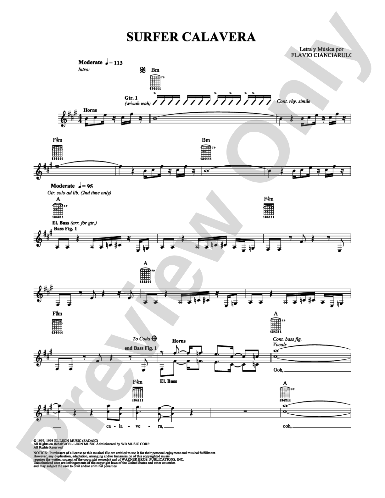 Surfer Calavera: Guitar TAB Digital Sheet Music