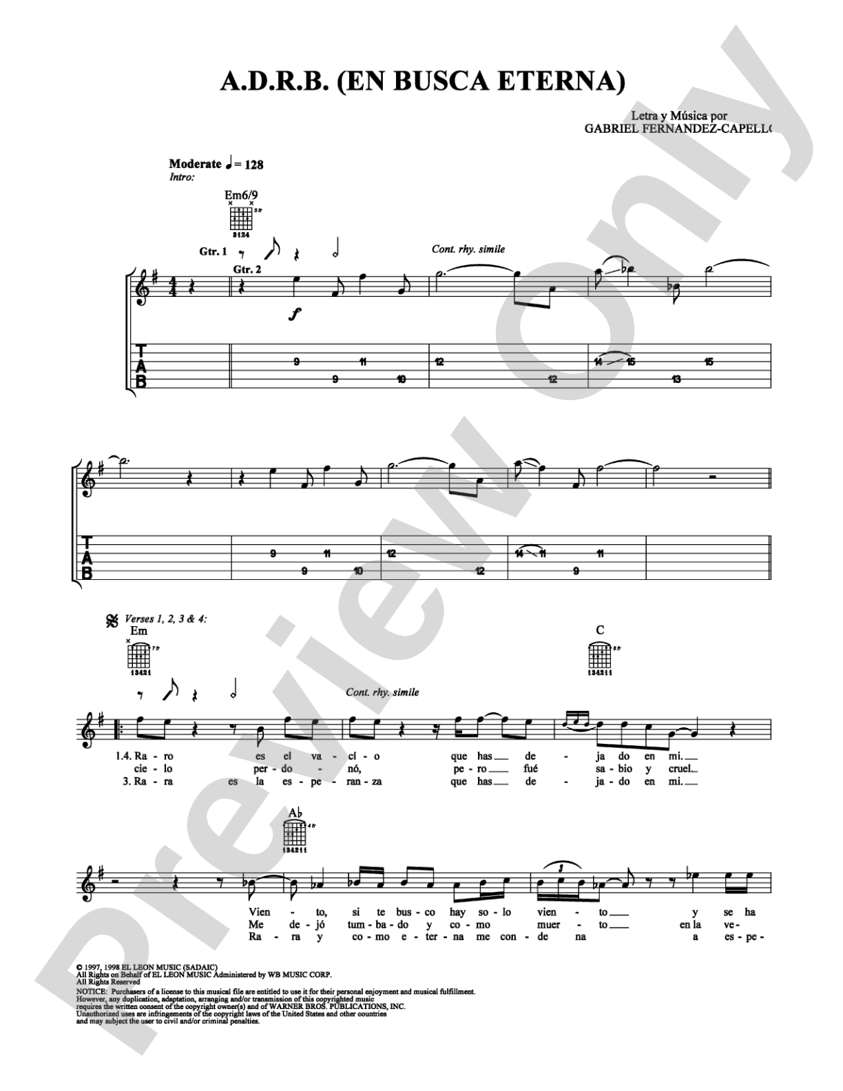 A.D.R.B. (En Busca Eterna): Guitar TAB Digital Sheet Music