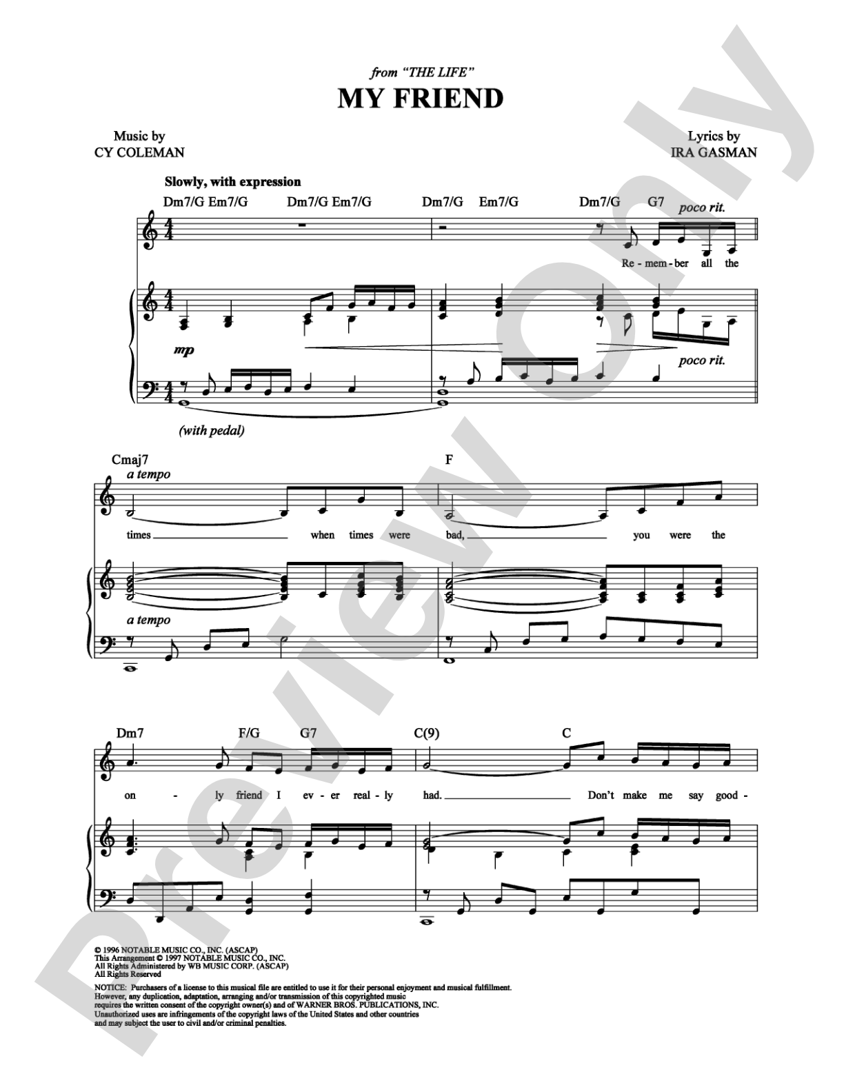 My Friend: Piano/Vocal/Chords Digital Sheet Music