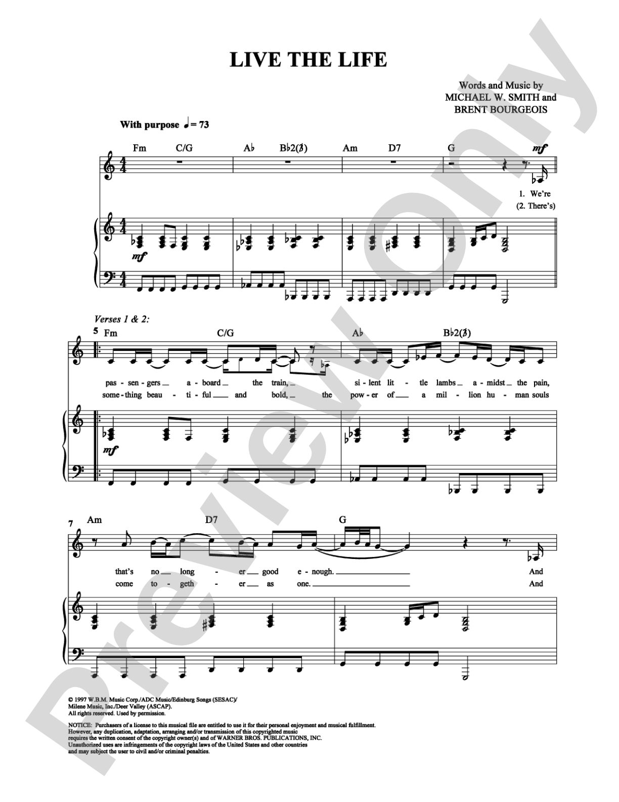 Live The Life: Piano/Vocal/Chords Digital Sheet Music