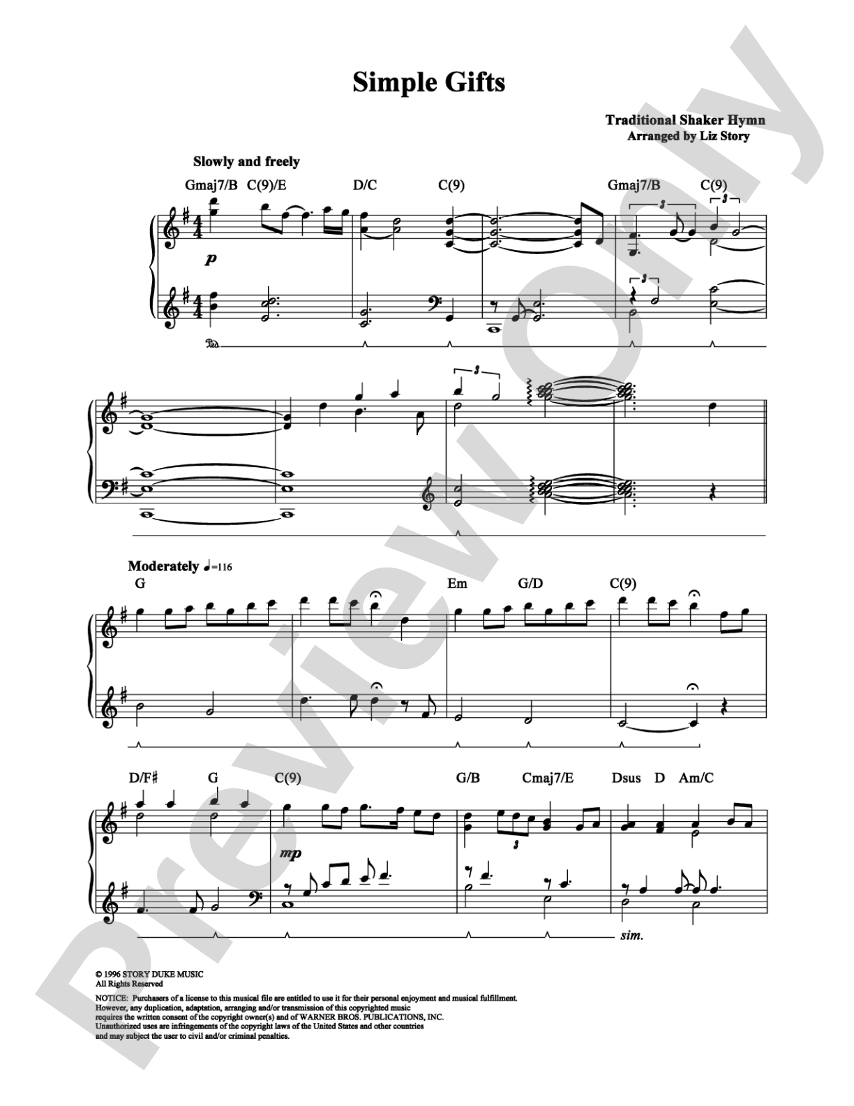 Simple Gifts: Piano Digital Sheet Music