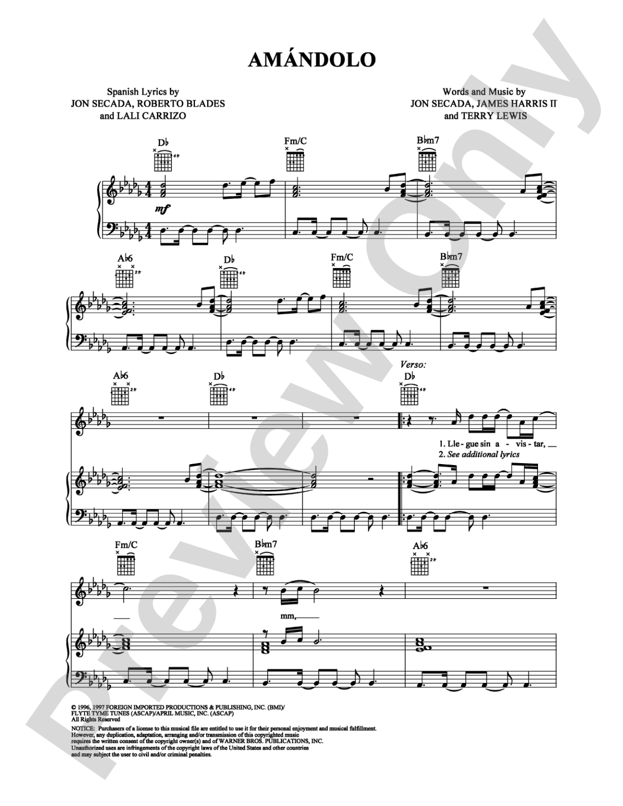 Amandolo: Piano/Vocal/Chords Digital Sheet Music