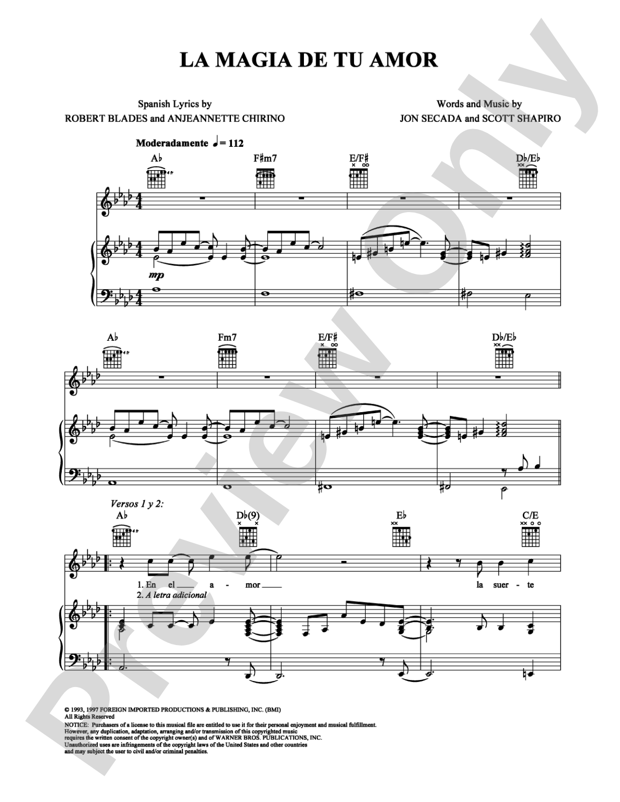 La Magia de tu Amor: Piano/Vocal/Chords Digital Sheet Music