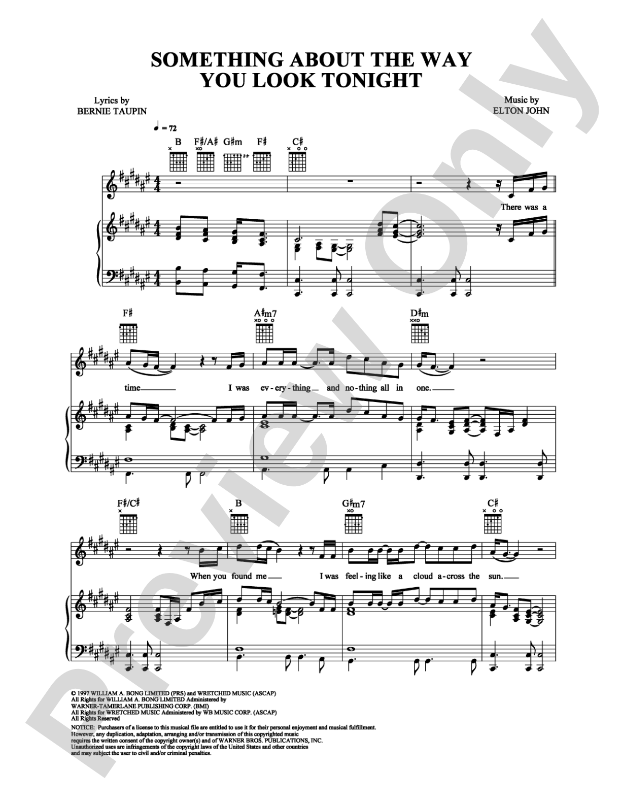 Something About the Way You Look Tonight: Piano/Vocal/Chords Digital Sheet Music