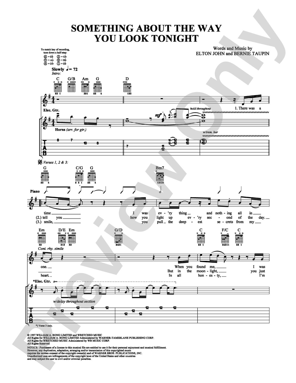Something About the Way You Look Tonight: Guitar TAB Digital Sheet Music