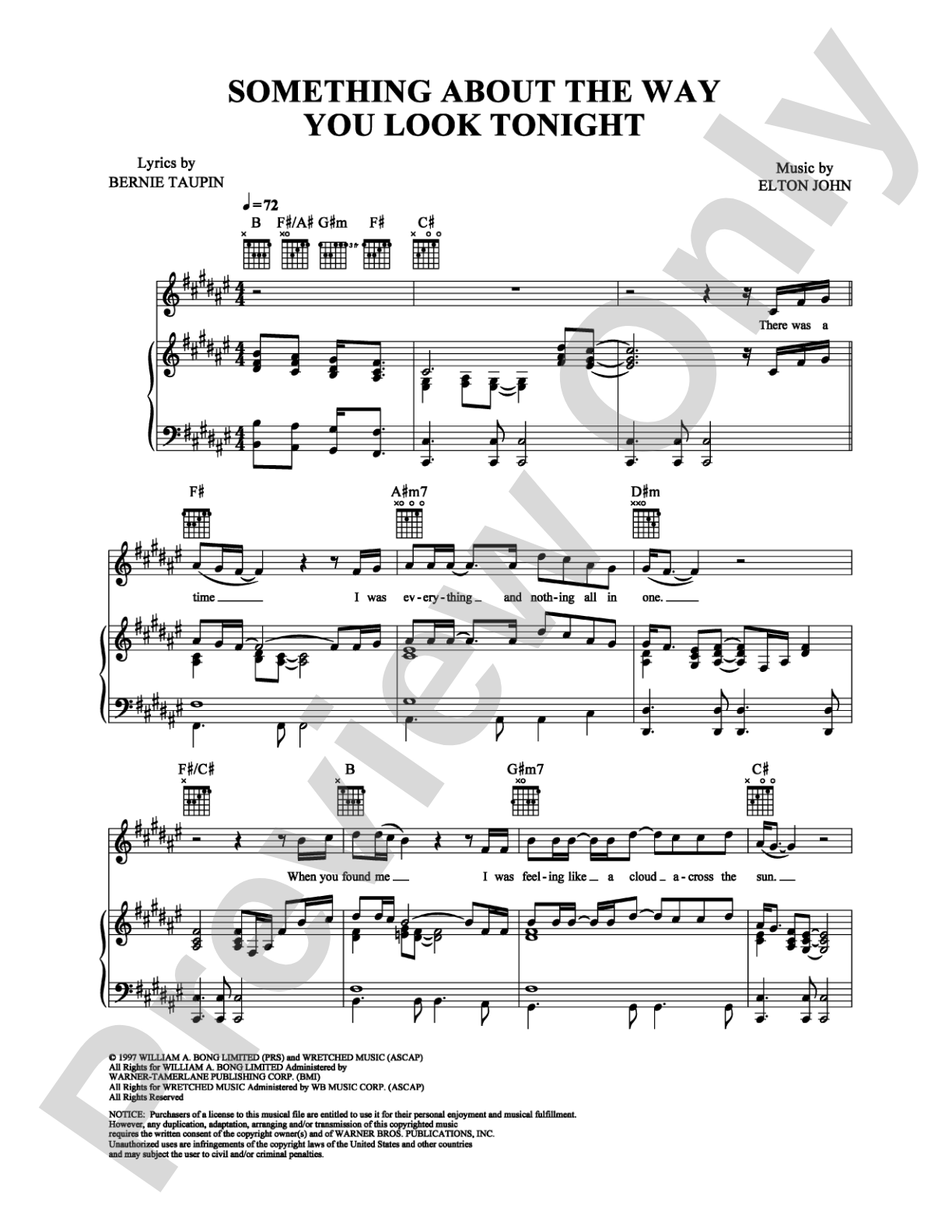 Something about the Way You Look Tonight: Piano/Vocal/Chords Digital Sheet Music