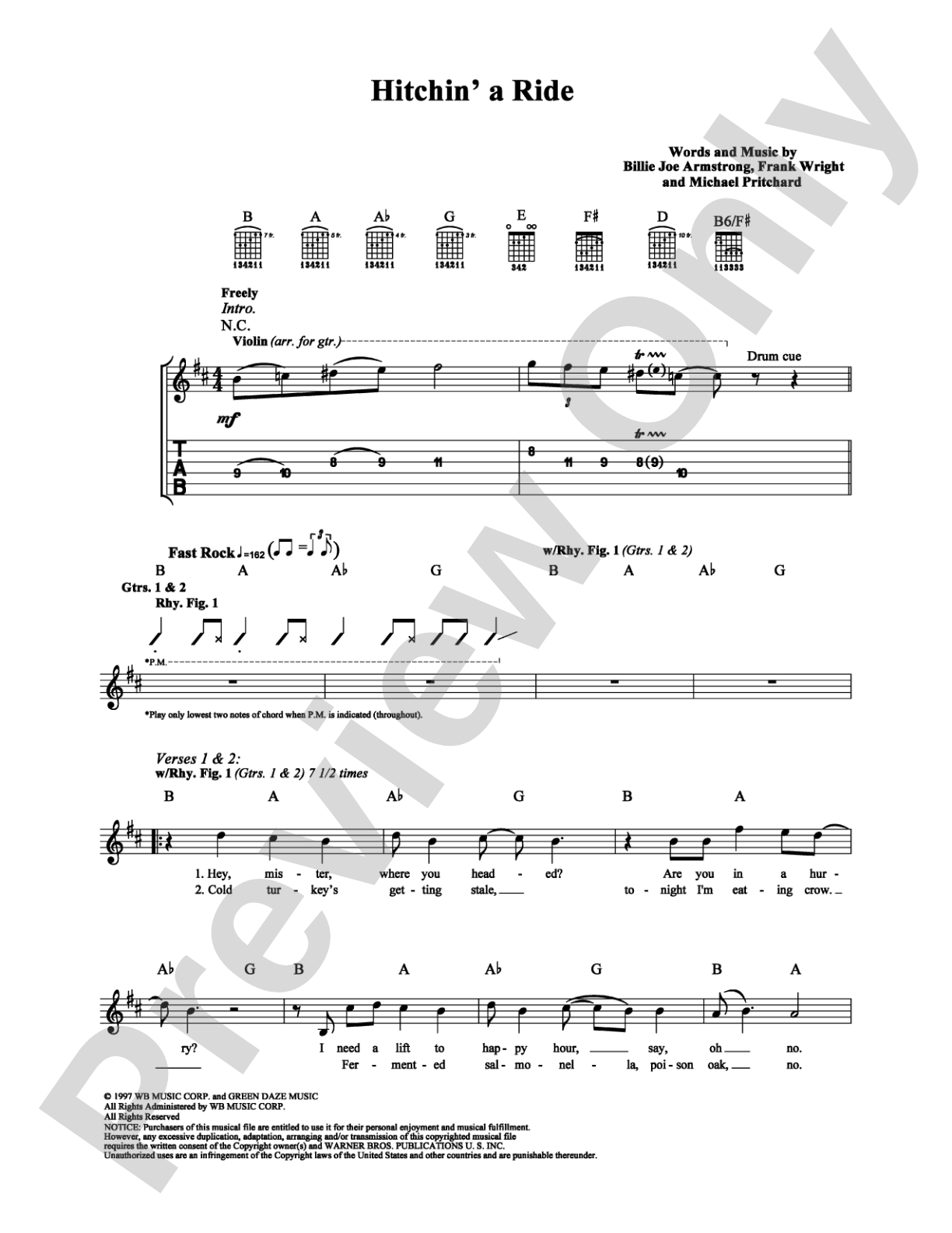 Hitchin' a Ride: Guitar TAB Digital Sheet Music