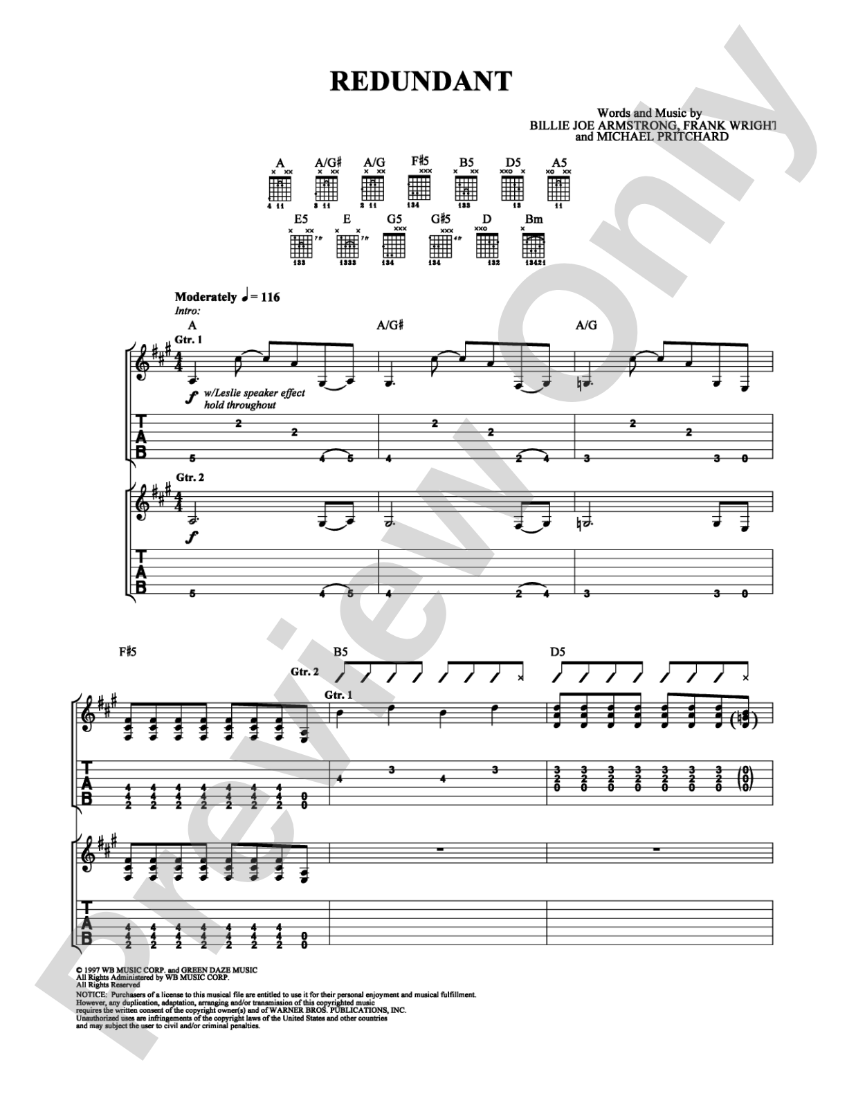 Redundant: Guitar TAB Digital Sheet Music