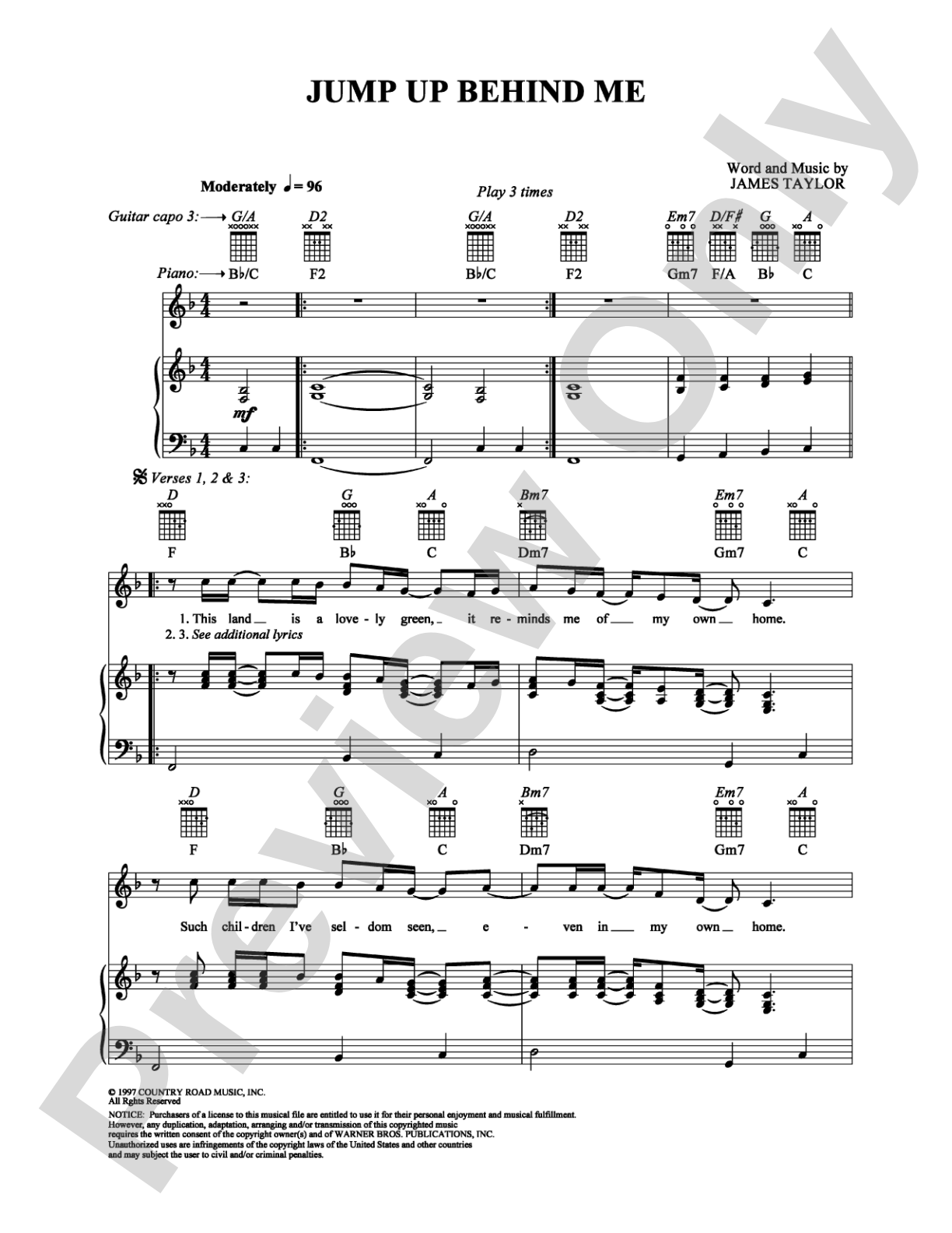 Jump Up Behind Me: Piano/Vocal/Chords Digital Sheet Music